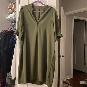 Army green short sleeve dress.